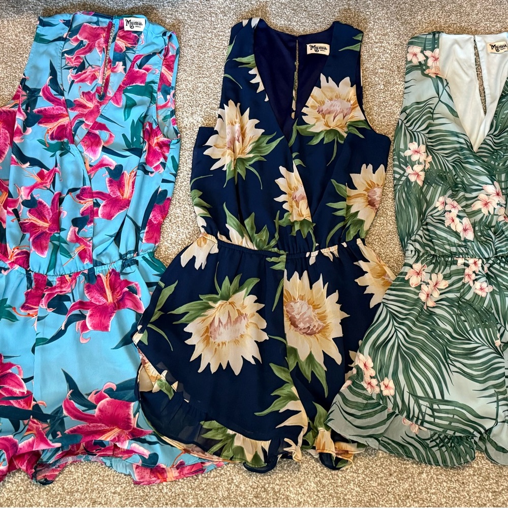 Floral and Leaf Print Romper Set